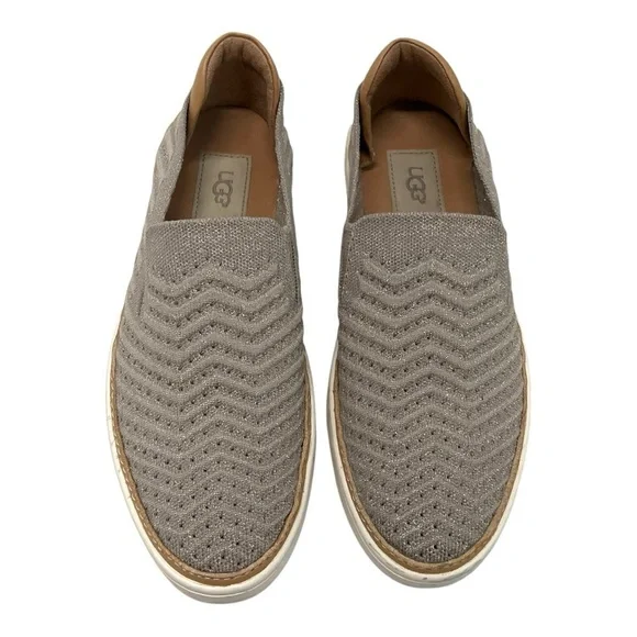 UGG Sammy Silver Metallic Chevron Slip-On Comfort Sneakers Shoes Women’s 8.5 - Picture 6 of 16